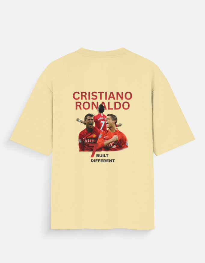 Yellow t-shirt with Cristiano Ronaldo graphic and text on a white background